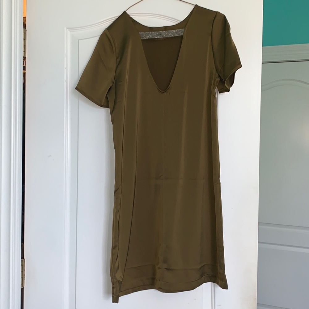 Olive colored silky dress